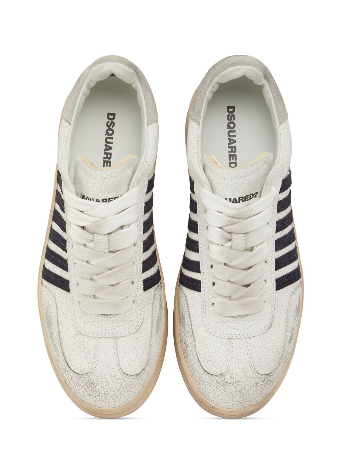 Shop Dsquared2 Boxer Leather Sneakers In White/blue/grey