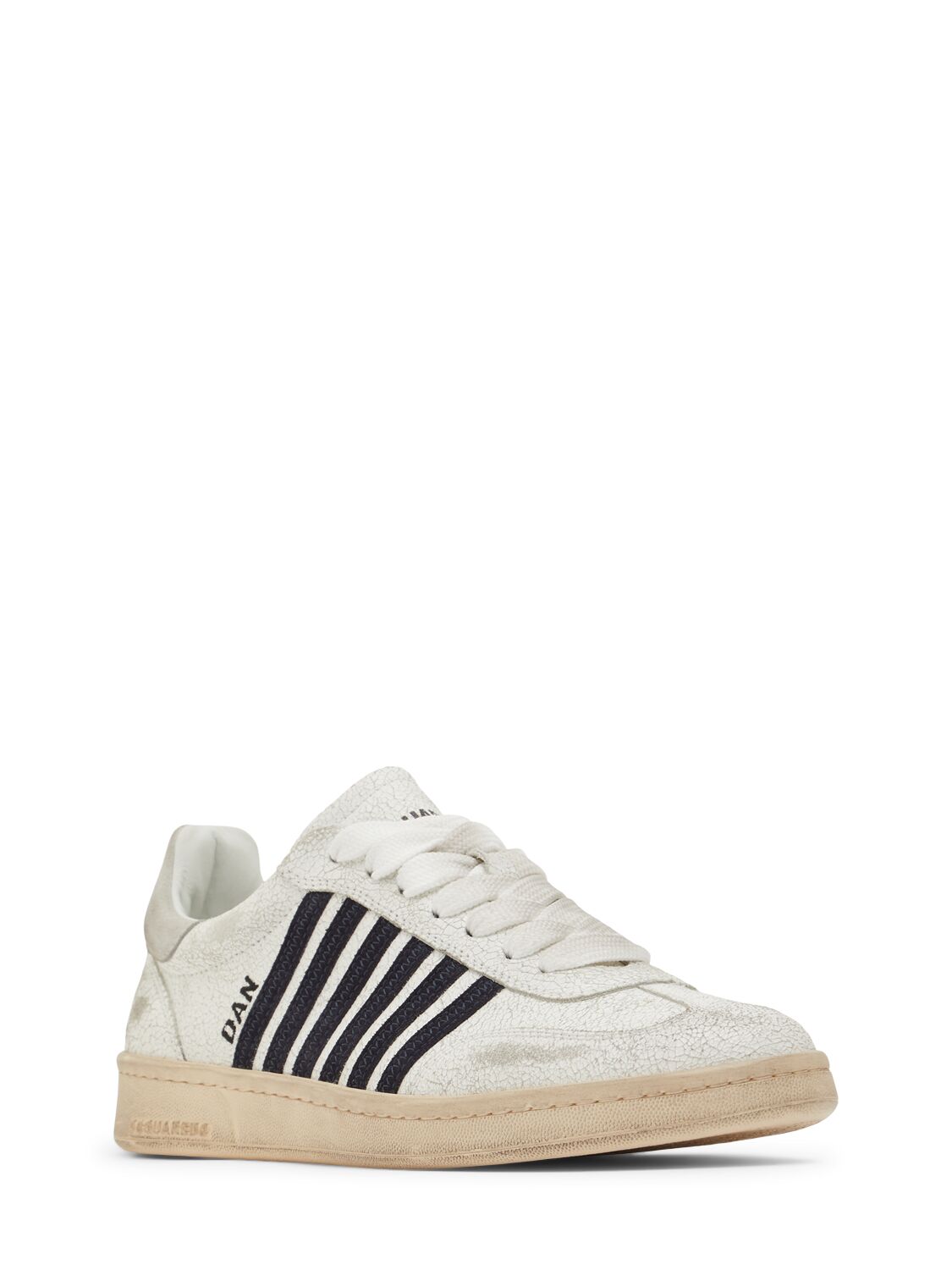 Shop Dsquared2 Boxer Leather Sneakers In White/blue/grey