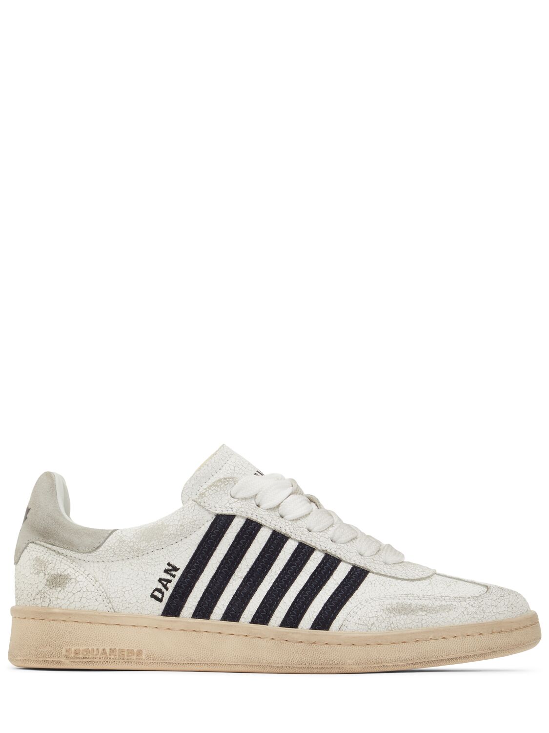 Shop Dsquared2 Boxer Leather Sneakers In White/blue/grey