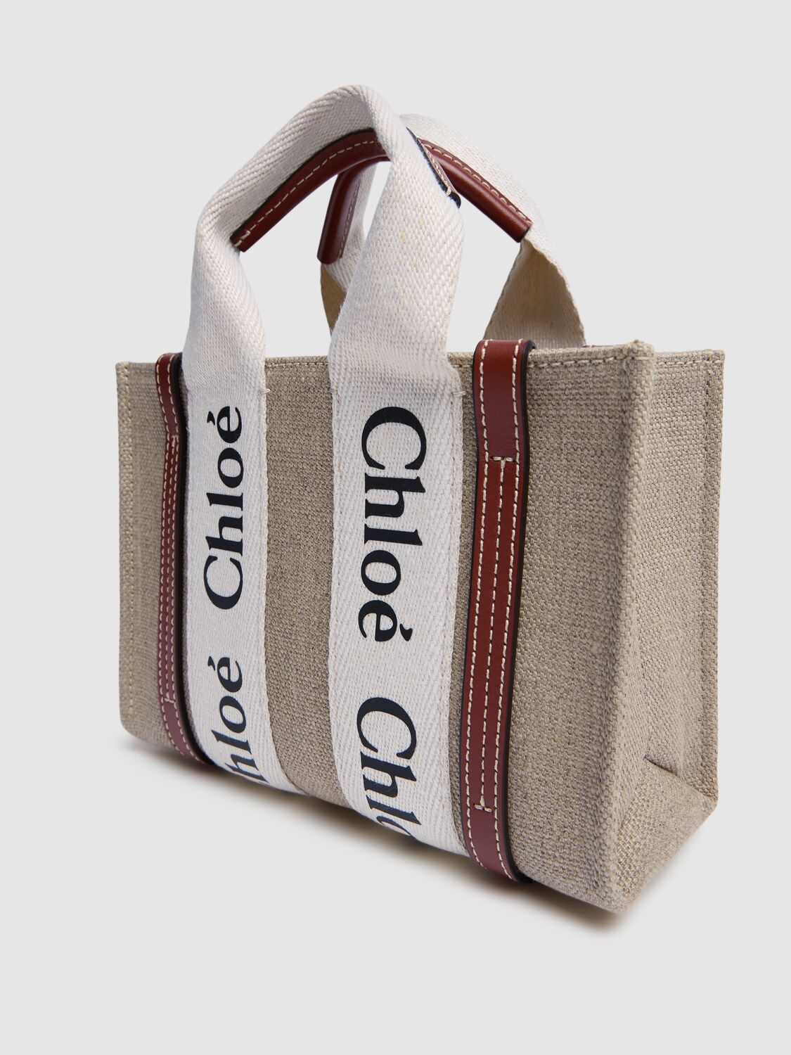 CHLOÉ MINI WOODY CANVAS TOP HANDLE BAG 