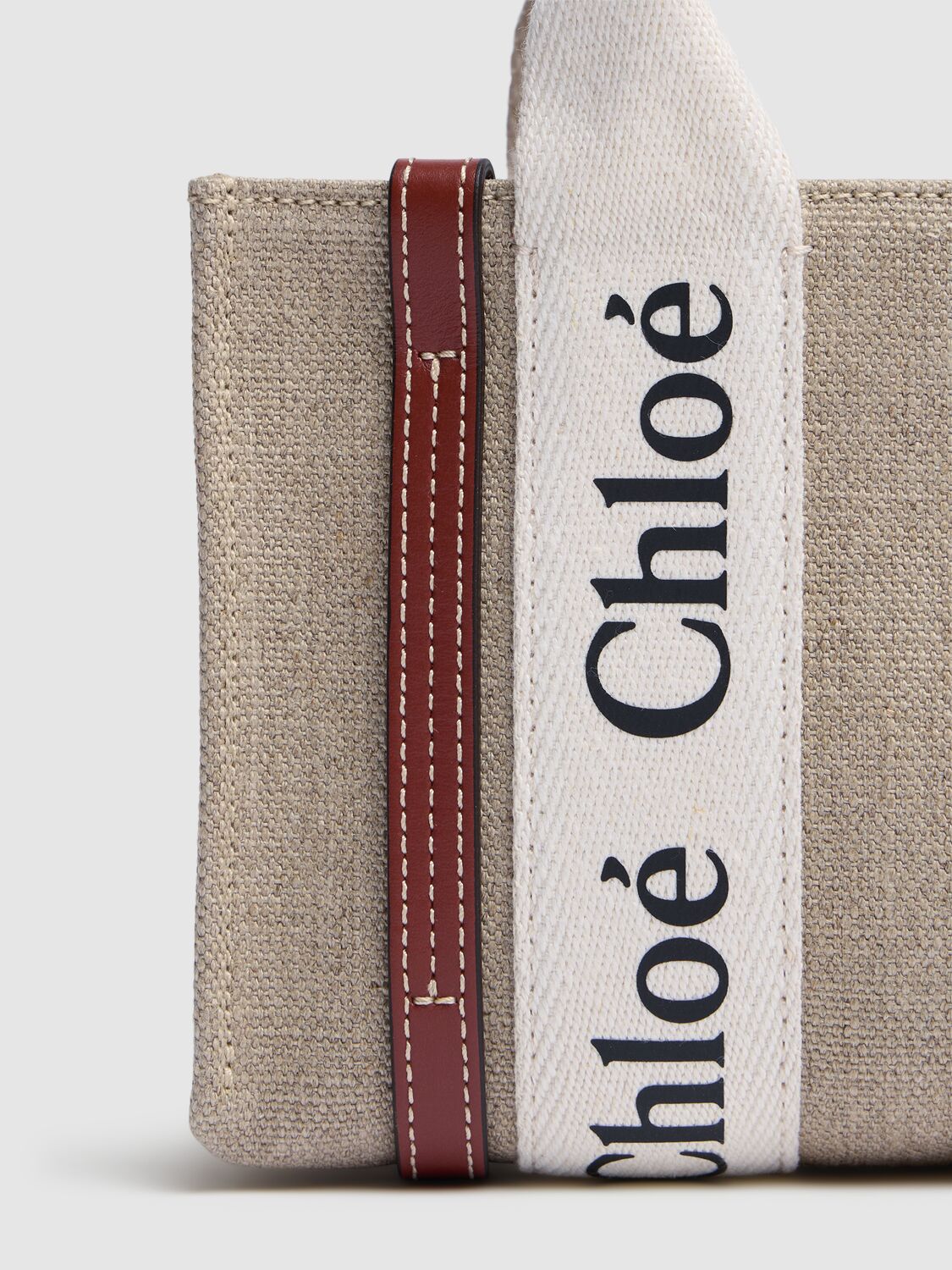 Shop Chloé Mini Woody Canvas Top Handle Bag In White - Brown 1