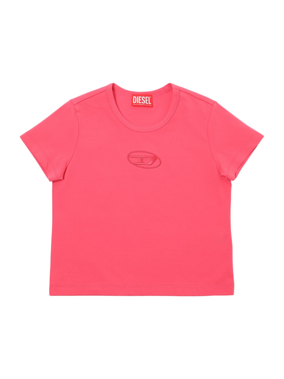 Diesel Cotton Jersey T-shirt W/logo Embroidery In Fuchsia