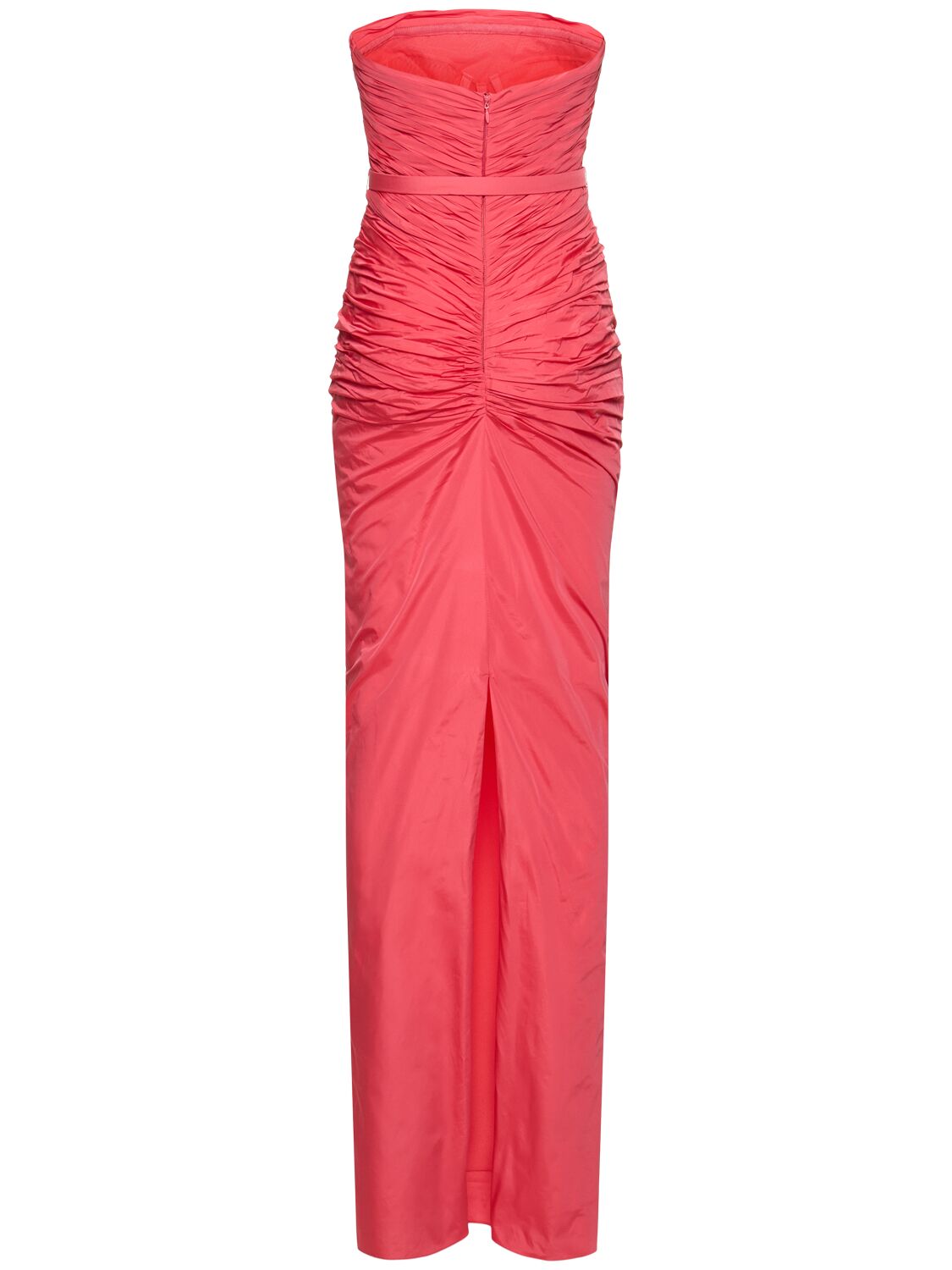 Shop Zuhair Murad Strapless Ruched Taffeta Long Dress In Coral