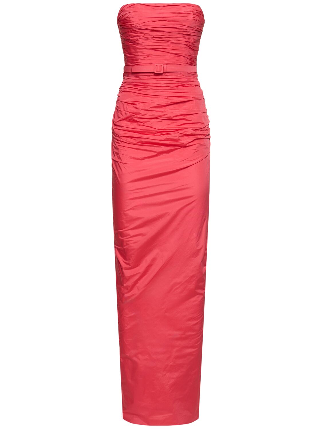 Zuhair Murad Strapless Ruched Taffeta Long Dress In Coral