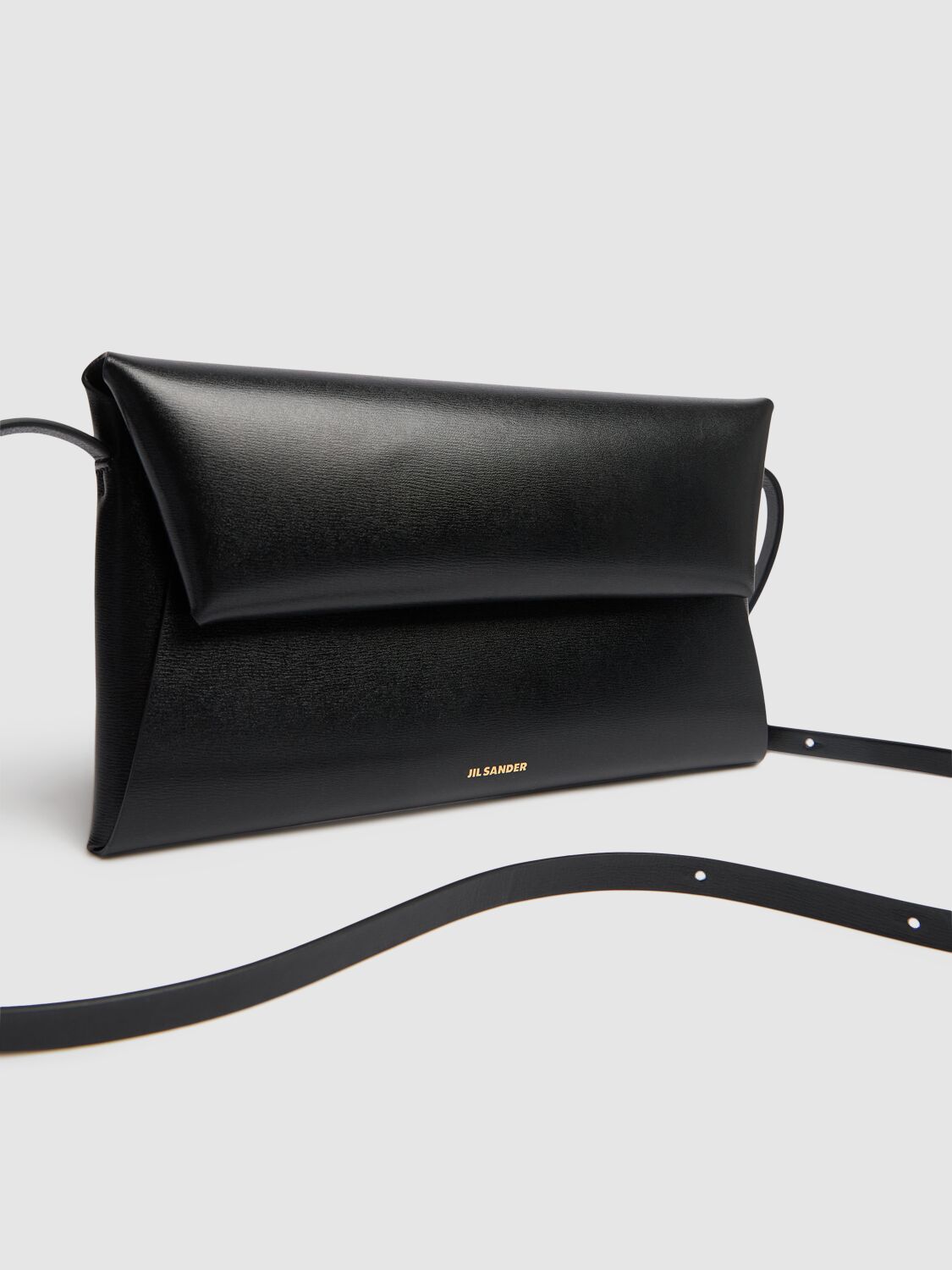 Shop Jil Sander Small Folded Palmellato Leather Bag In Black