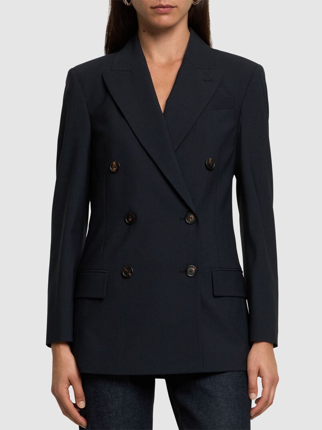 Shop Brunello Cucinelli Wool Blend Double Breast Jacket In Black