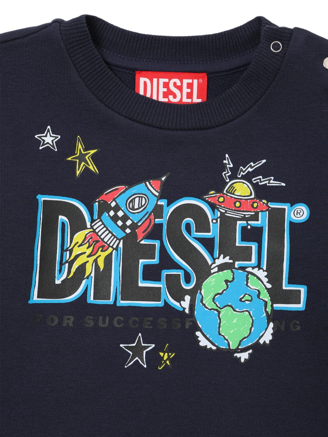 Shop Diesel Printed Cotton Crewneck Sweatshirt In Dark Blue