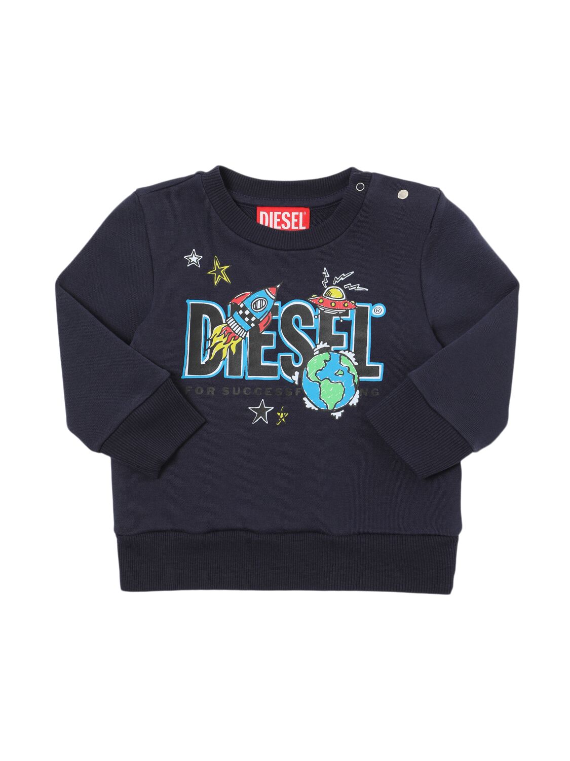 Diesel Printed Cotton Crewneck Sweatshirt In Dark Blue