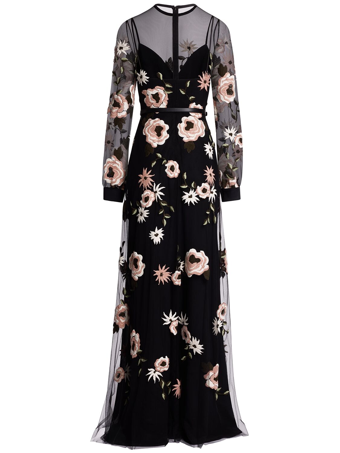 Shop Elie Saab Embroidered Tulle Long Dress In Black/multi