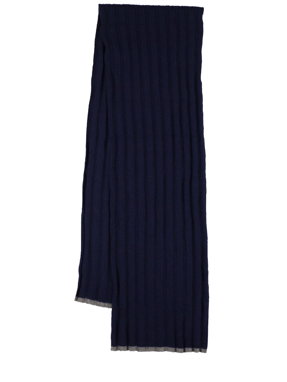 Brunello Cucinelli Fine Cashmere Rib Knit Scarf In Dark Blue