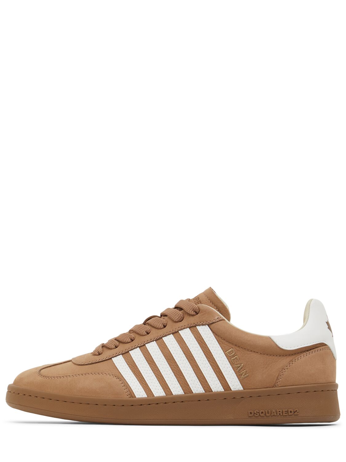 Shop Dsquared2 Boxer Leather Sneakers In Beige/white