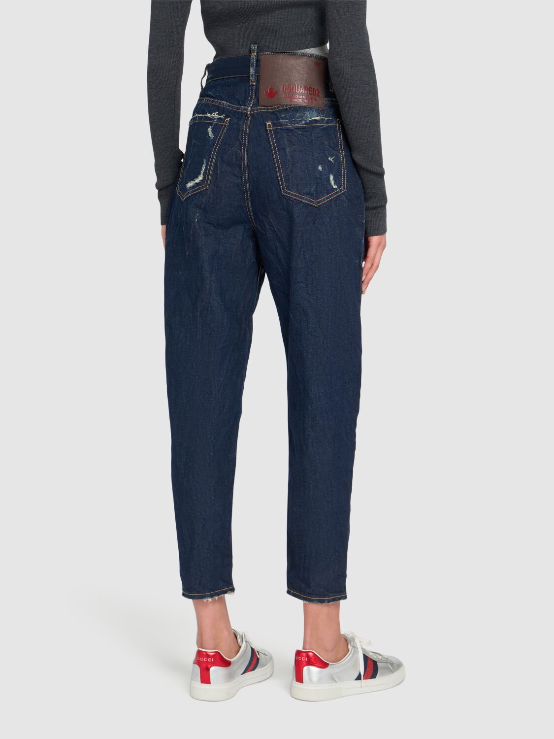 Shop Dsquared2 80's High Rise Cropped Jeans In Navy