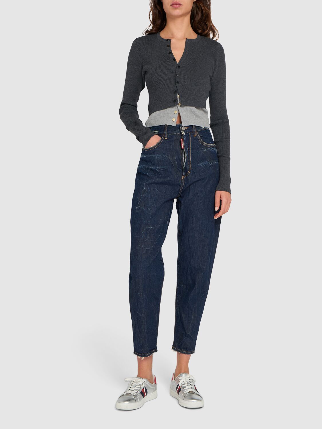 Shop Dsquared2 80's High Rise Cropped Jeans In Navy