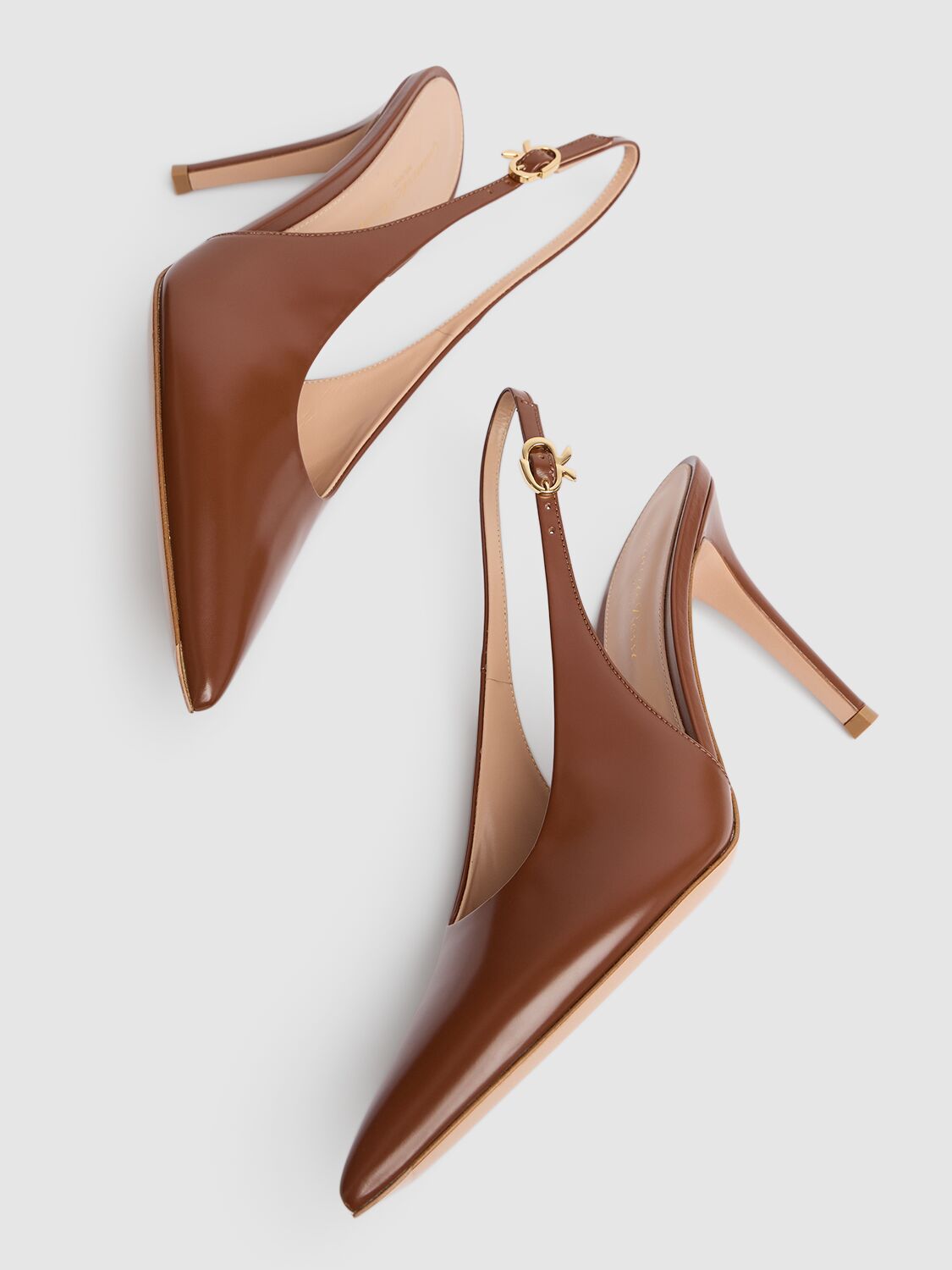 Shop Gianvito Rossi 85mm Tokio Leather Slingback Pumps In Brown