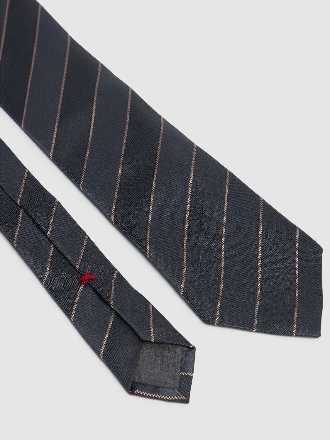 Shop Brunello Cucinelli Chevron Silk Tie In Dark Grey