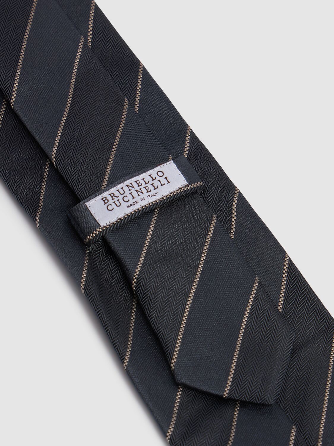 Shop Brunello Cucinelli Chevron Silk Tie In Dark Grey