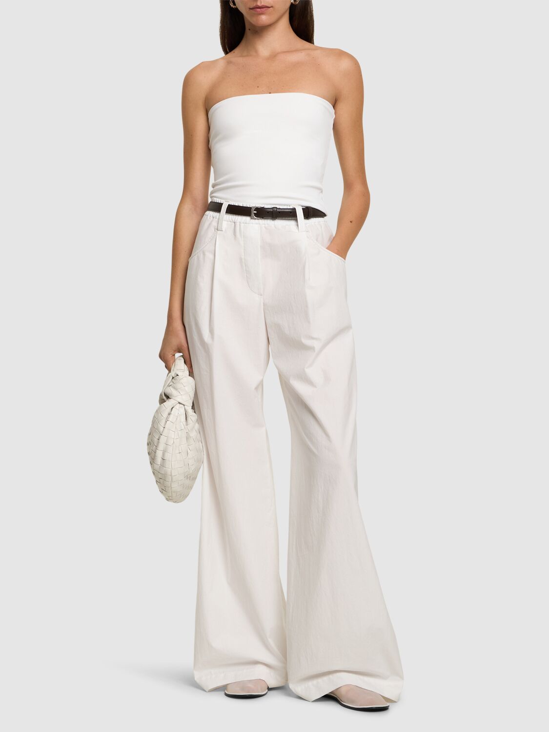 Brunello Cucinelli Hose Mit Weitem Bein Aus Baumwollpopeline In White