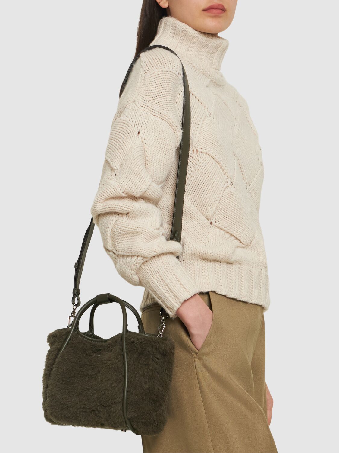 Shop Max Mara Lvr Exclusive Xs Tmarin1 Teddy Bag In Khaki