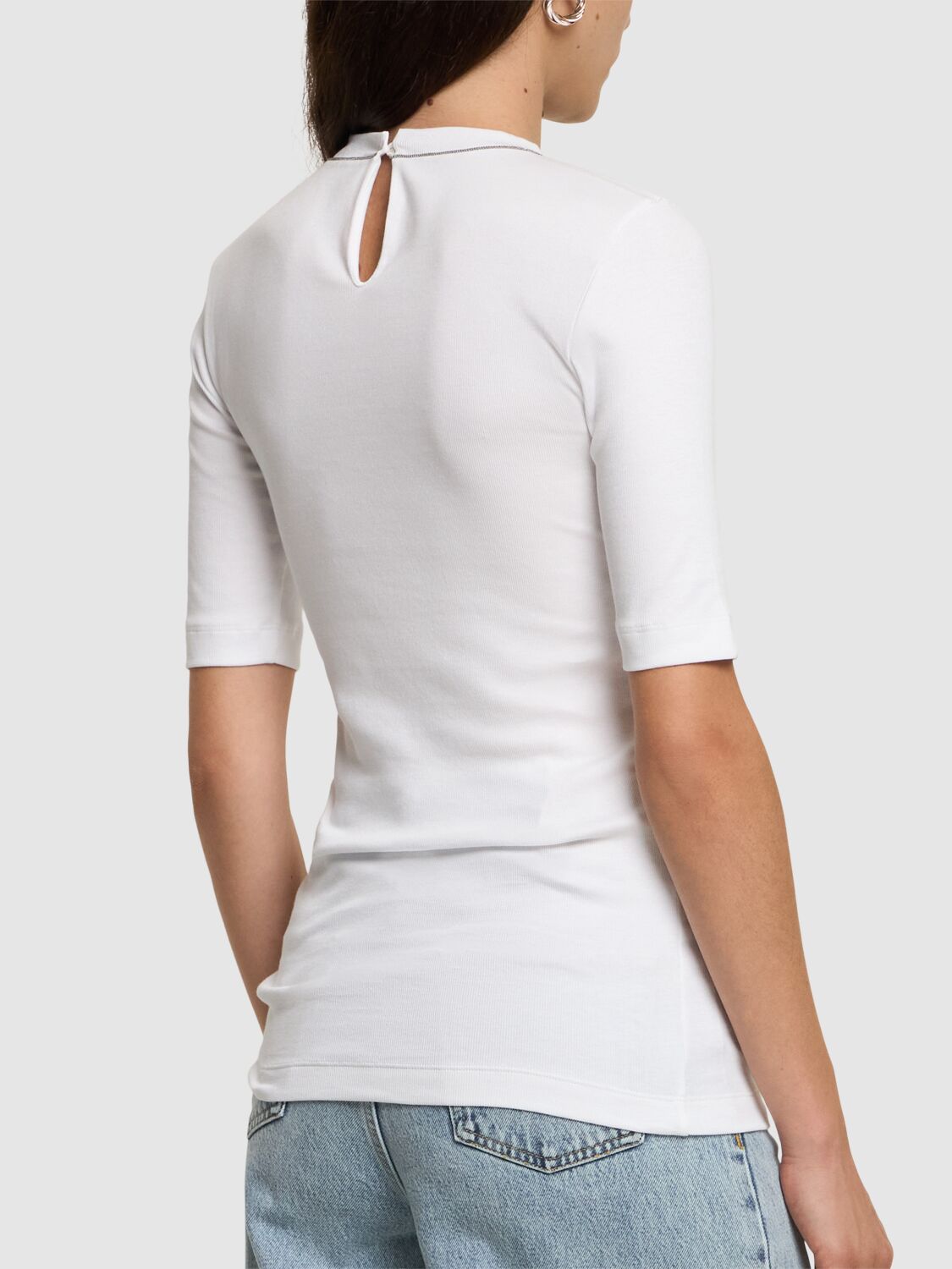 Shop Brunello Cucinelli Jersey 3/4 Sleeve T-shirt In White