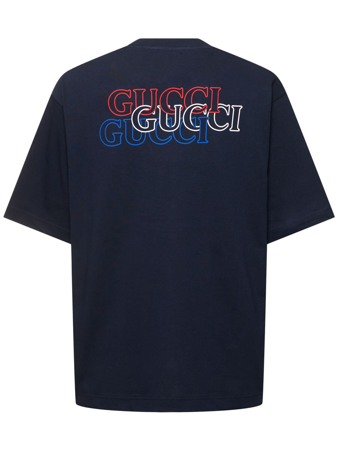 Shop Gucci Logo Detail Heavy Cotton T-shirt In Navy