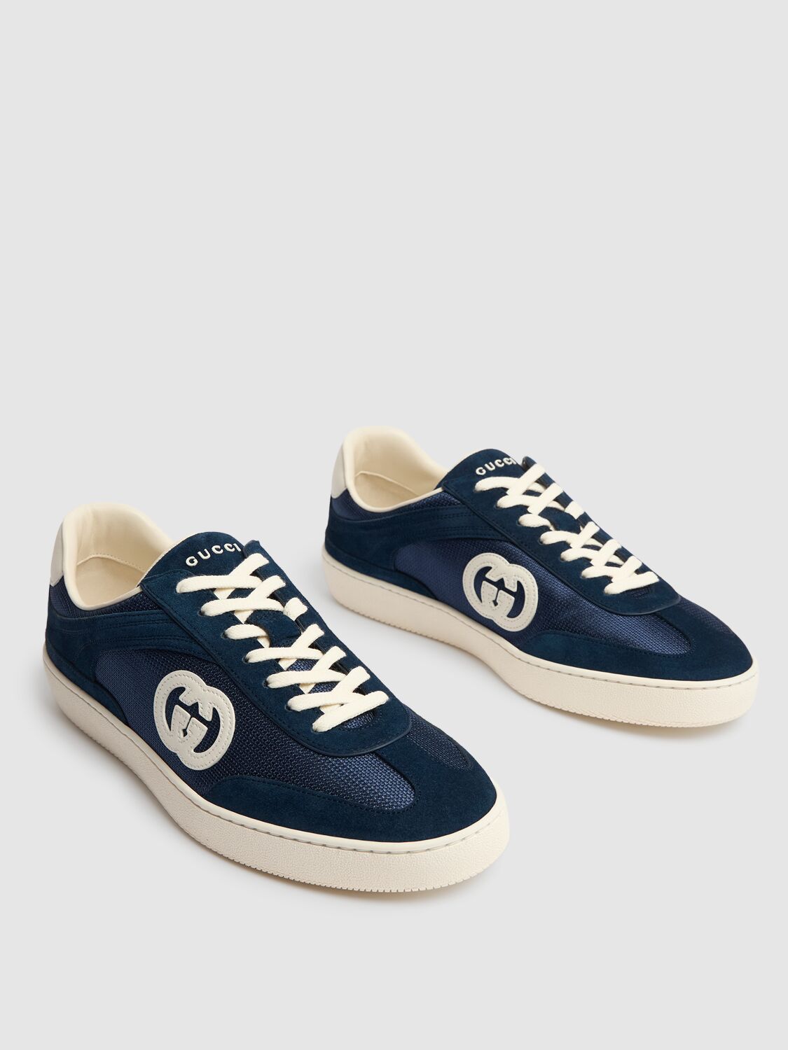 Shop Gucci G74 Gg Suede & Fabric Sneakers In Blue