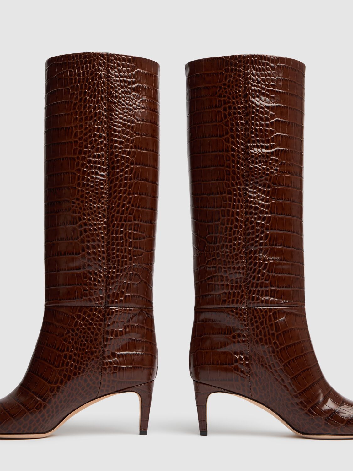 Shop Paris Texas 60mm Stiletto Croc Embossed Boots In Tan
