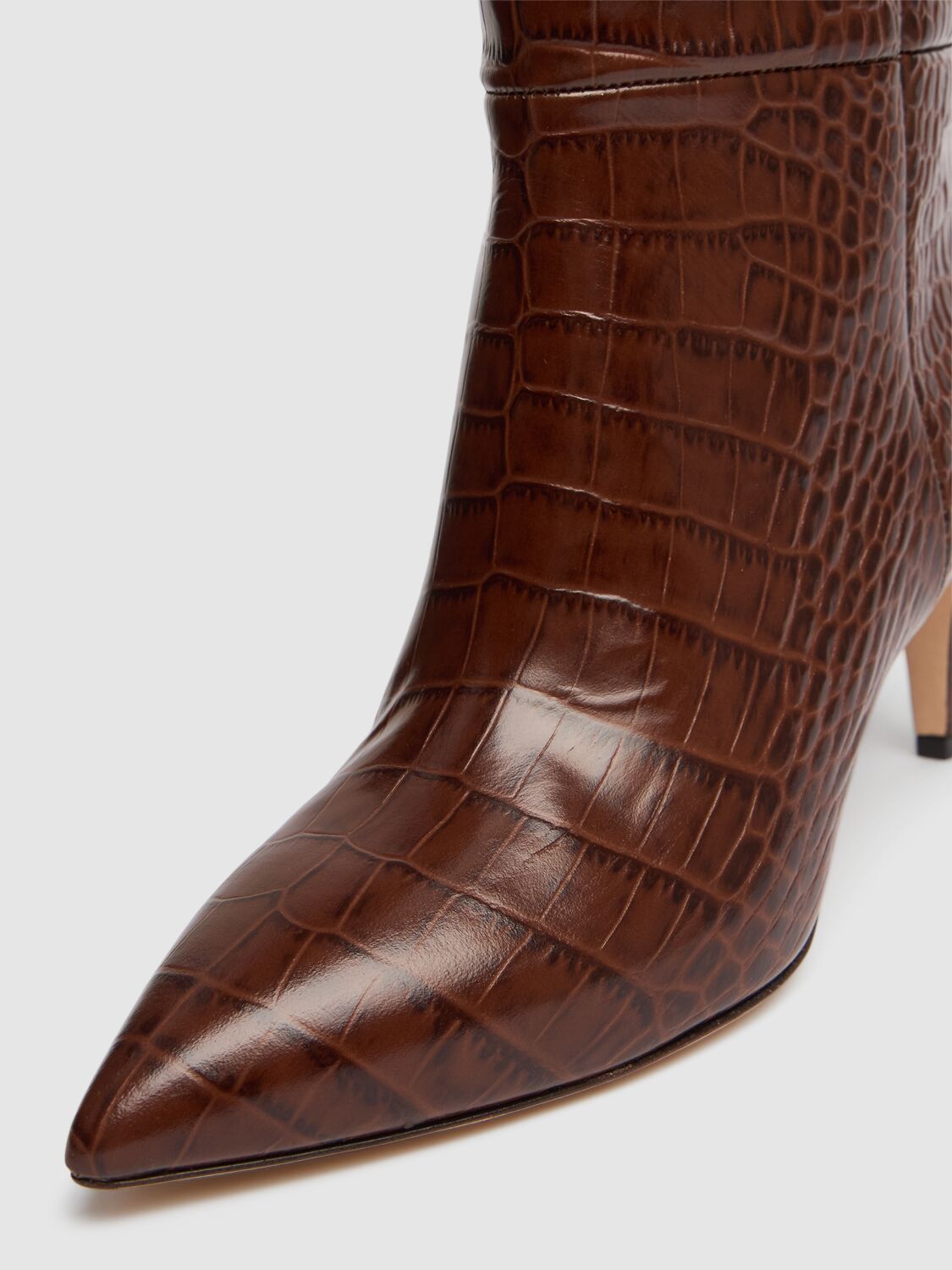 Shop Paris Texas 60mm Stiletto Croc Embossed Boots In Tan