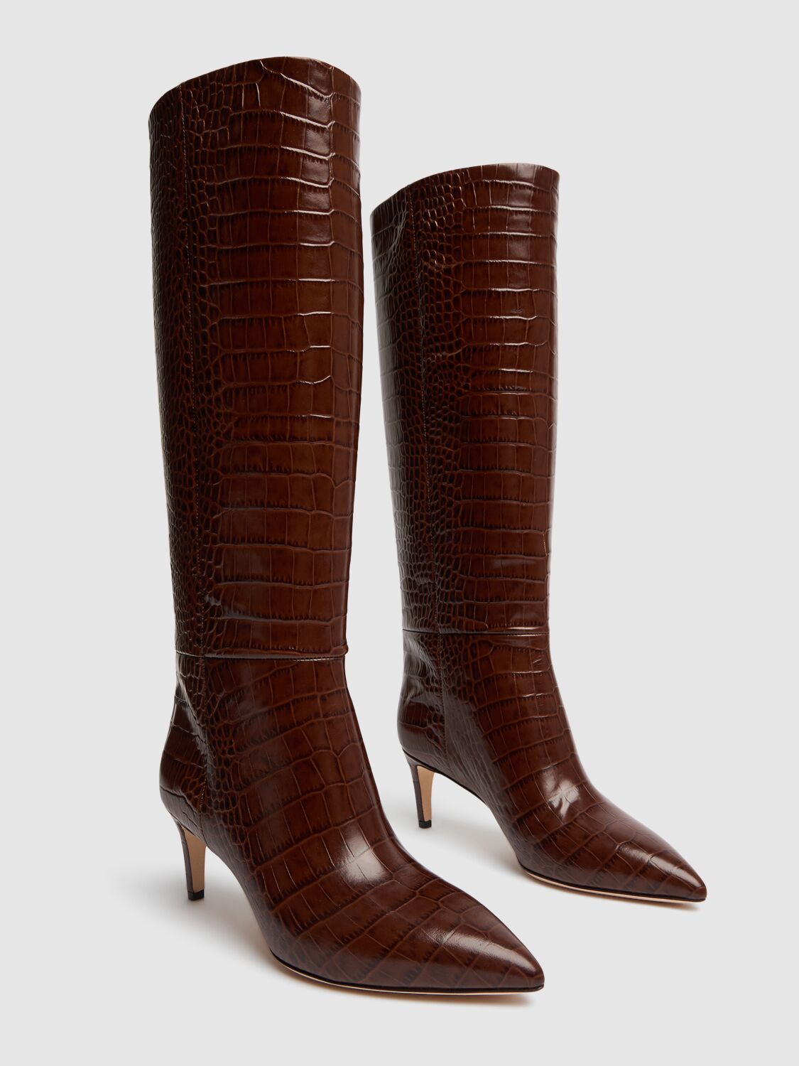 Shop Paris Texas 60mm Stiletto Croc Embossed Boots In Tan