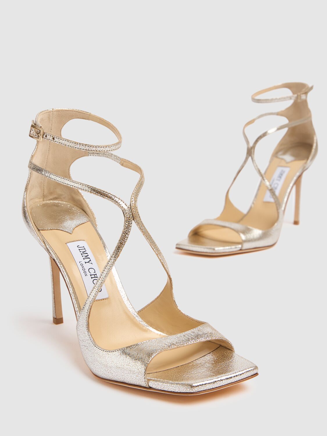 Shop Jimmy Choo 95mm Azia Leather Sandals In Platinum