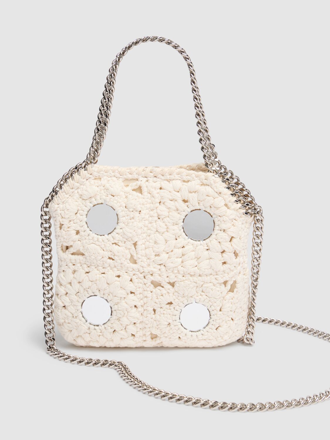 Shop Stella Mccartney Mini Crochet Shoulder Bag W/mirrors In Butter/cream