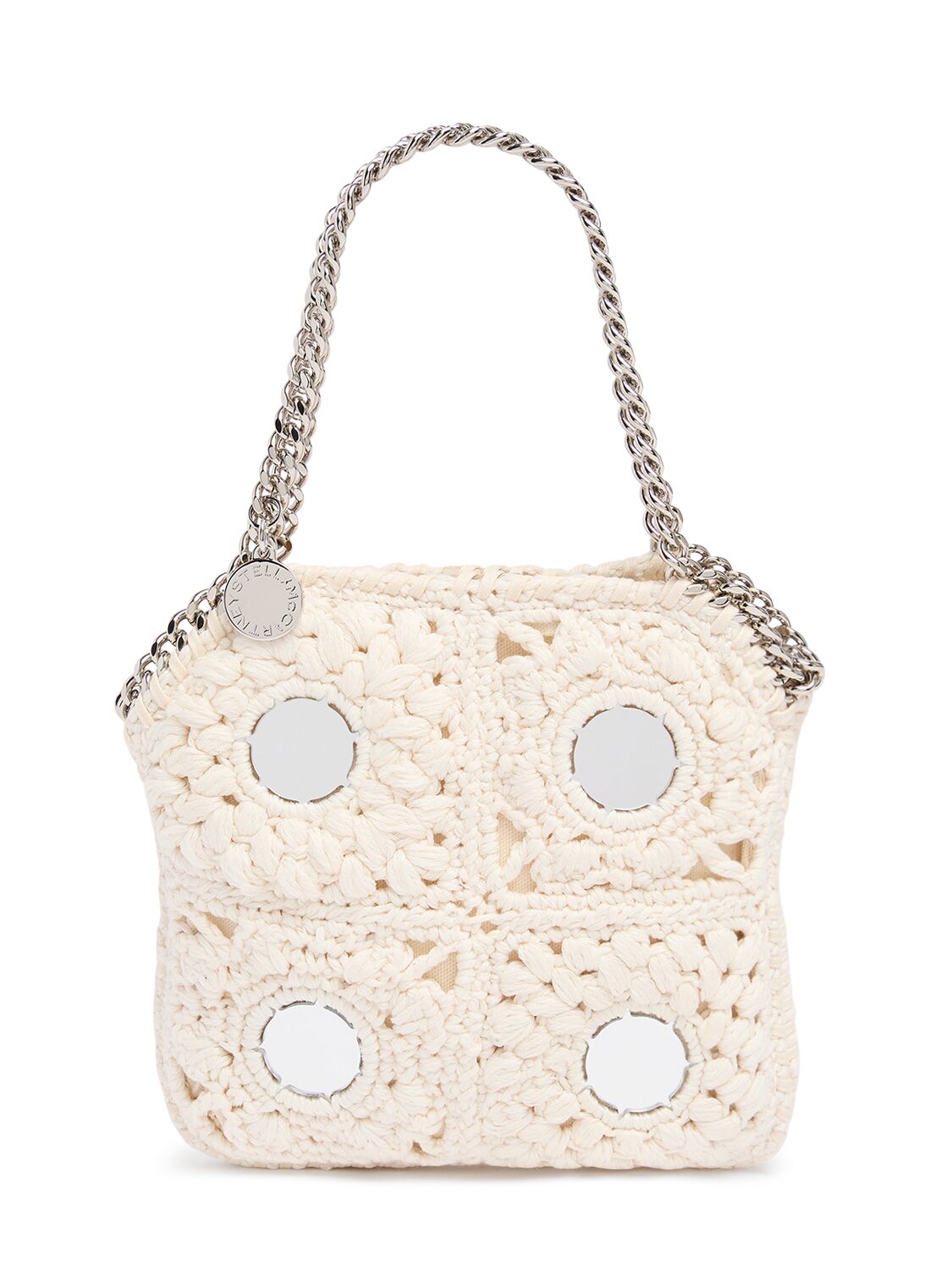 Stella Mccartney Mini Crochet Shoulder Bag W/mirrors In Butter/cream
