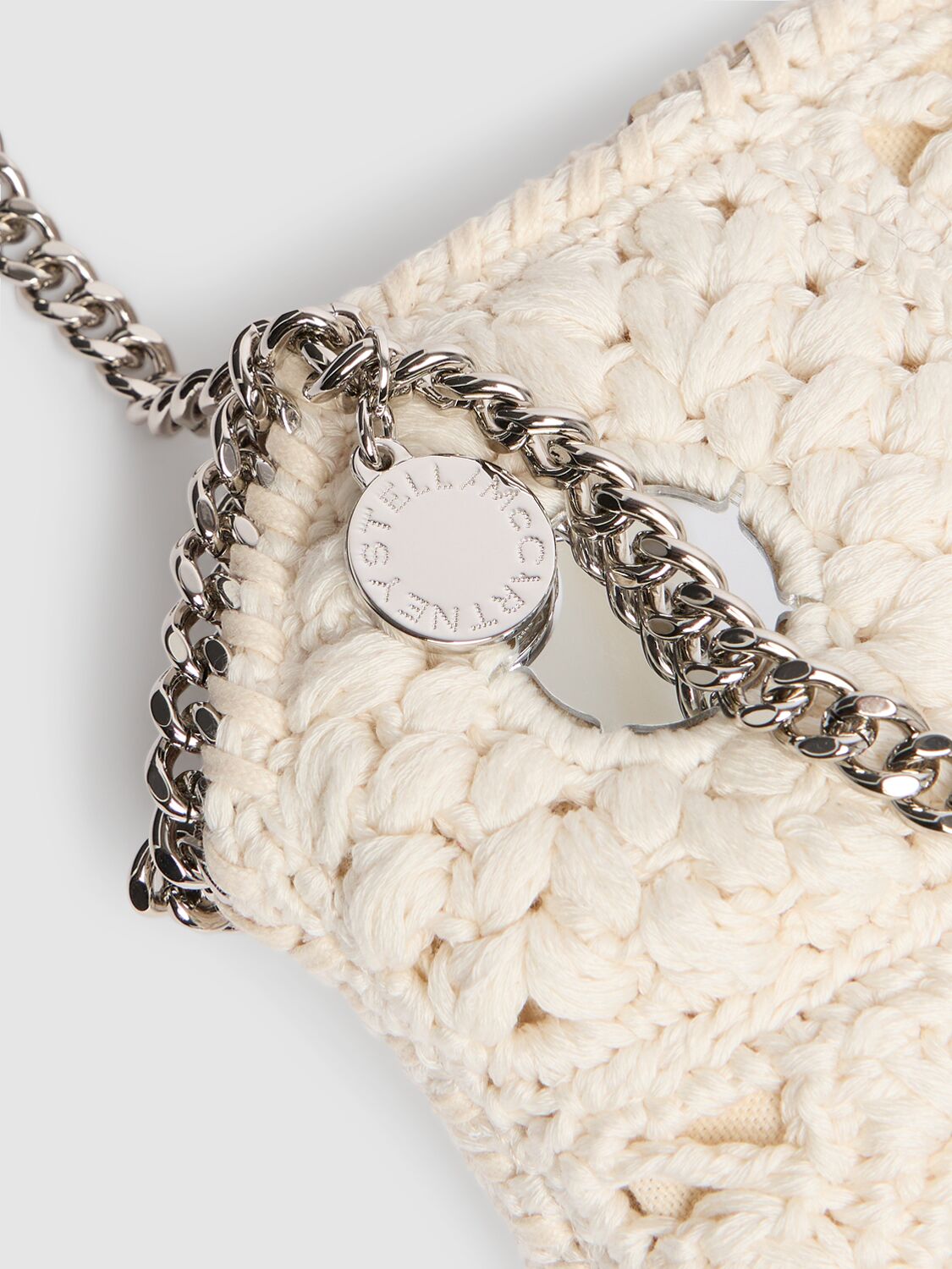 Shop Stella Mccartney Mini Crochet Shoulder Bag W/mirrors In Butter/cream