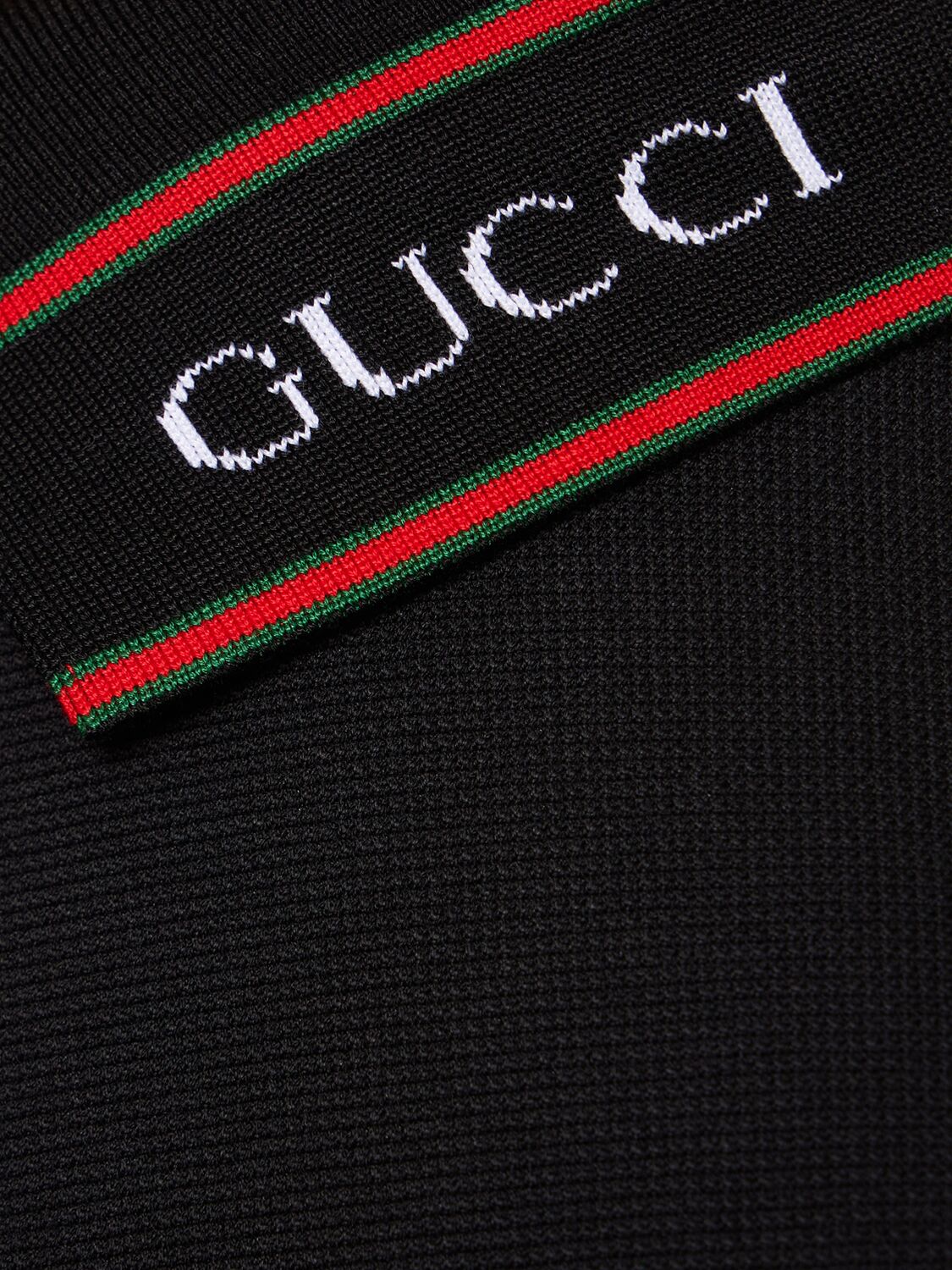 Shop Gucci Cotton Blend Piquet Polo Shirt In Black