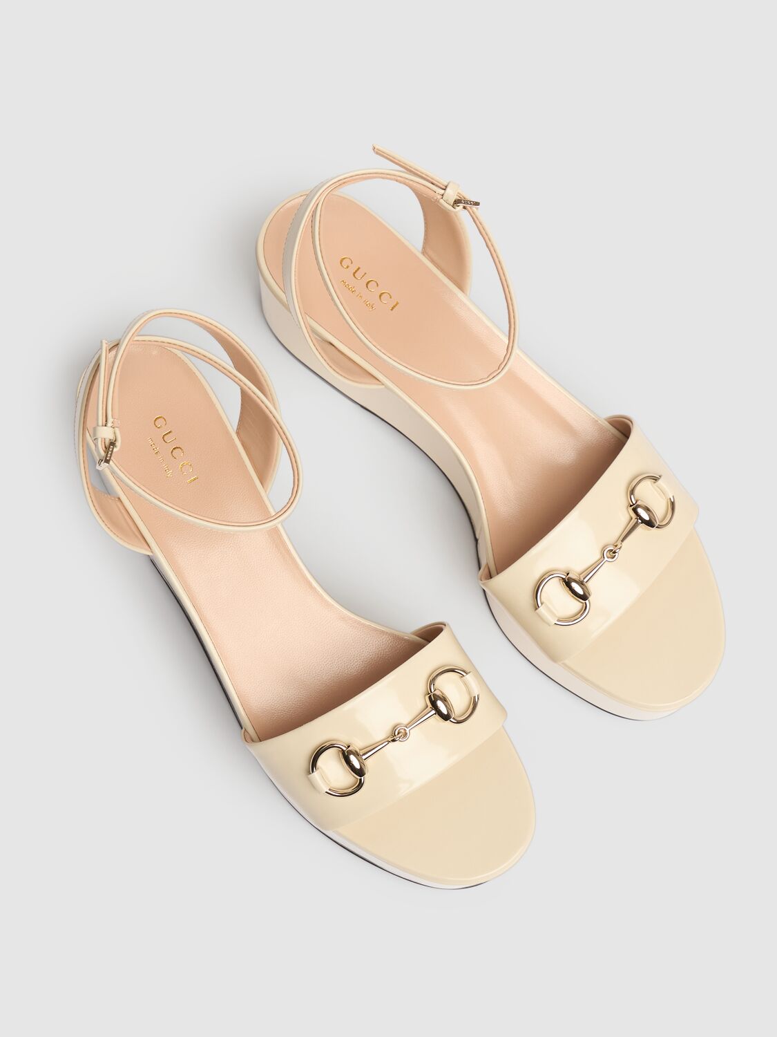 Shop Gucci 75mm Horsebit Leather Flatform Sandals In New Ivoire