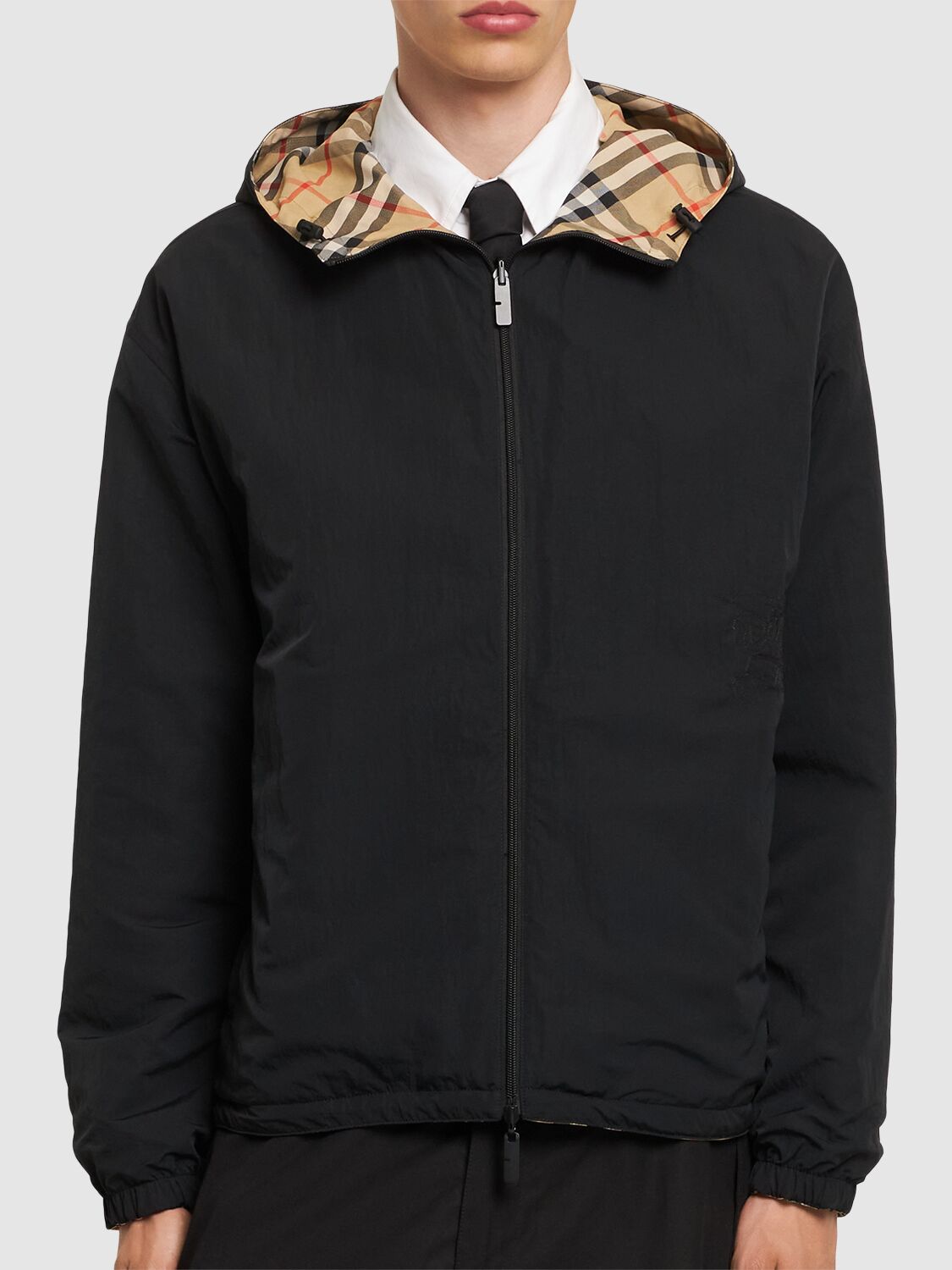 Shop Burberry Essentials Check Reversible Jacket In Sand