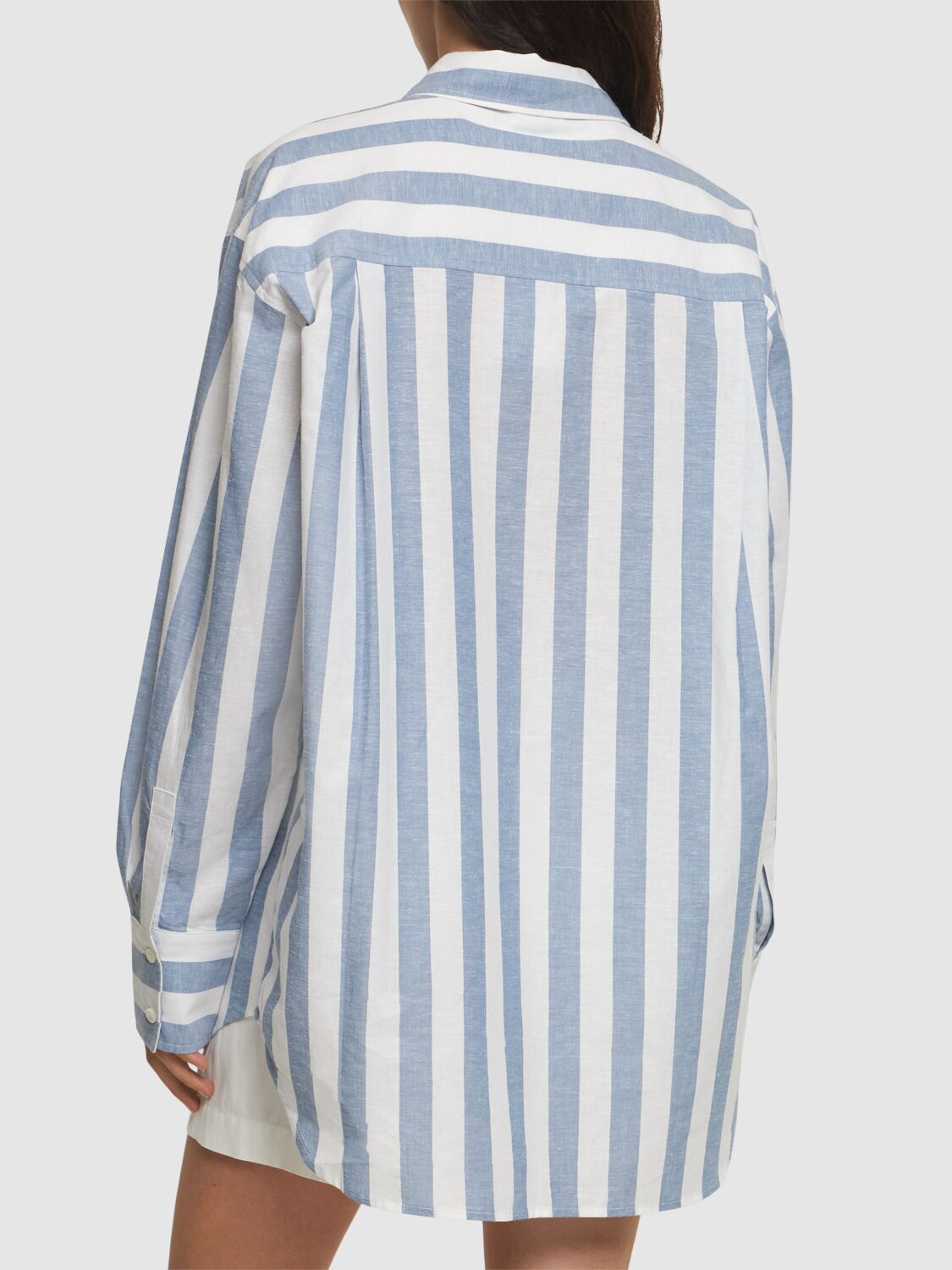 Shop Anine Bing Plaza Striped Cotton & Linen Shirt In White,blue