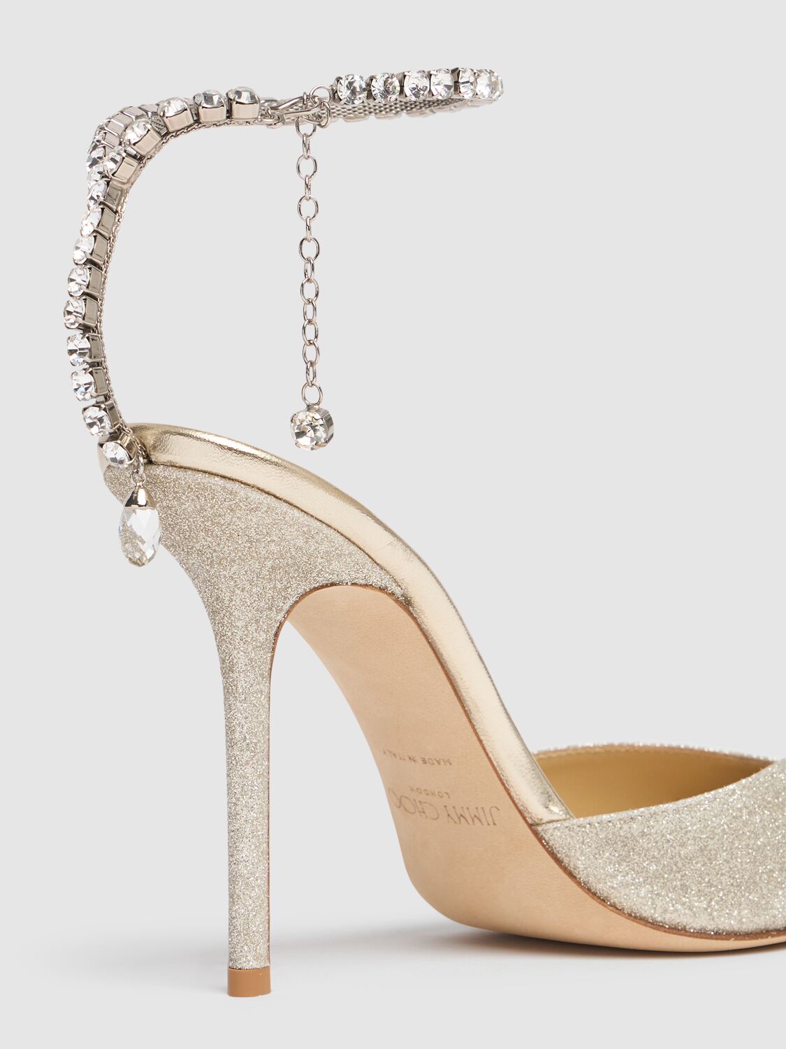 Shop Jimmy Choo 100mm Saeda Glittered Heels In Platinum