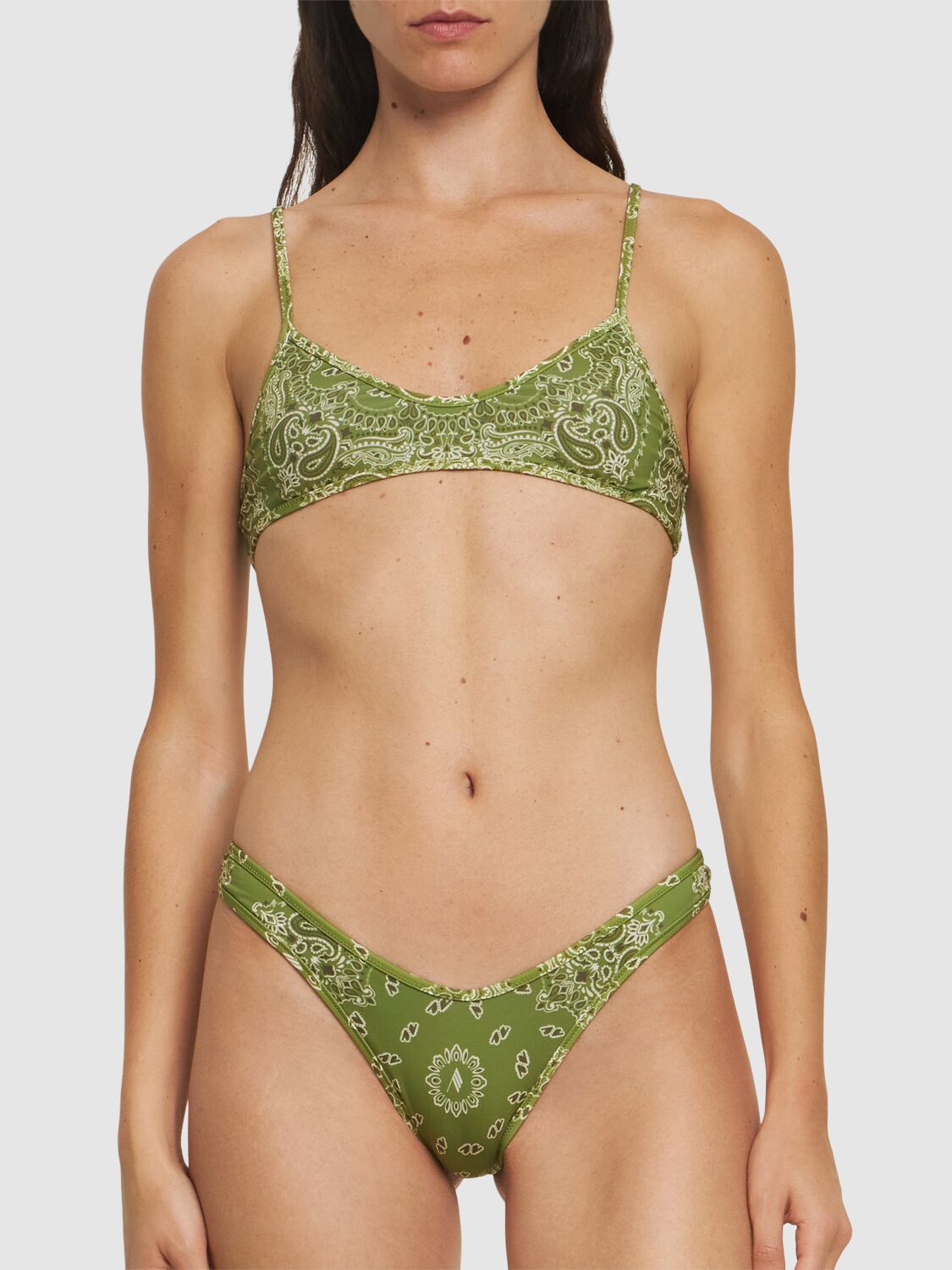 Shop Attico Bandana Print Lycra Bikini In Military Green