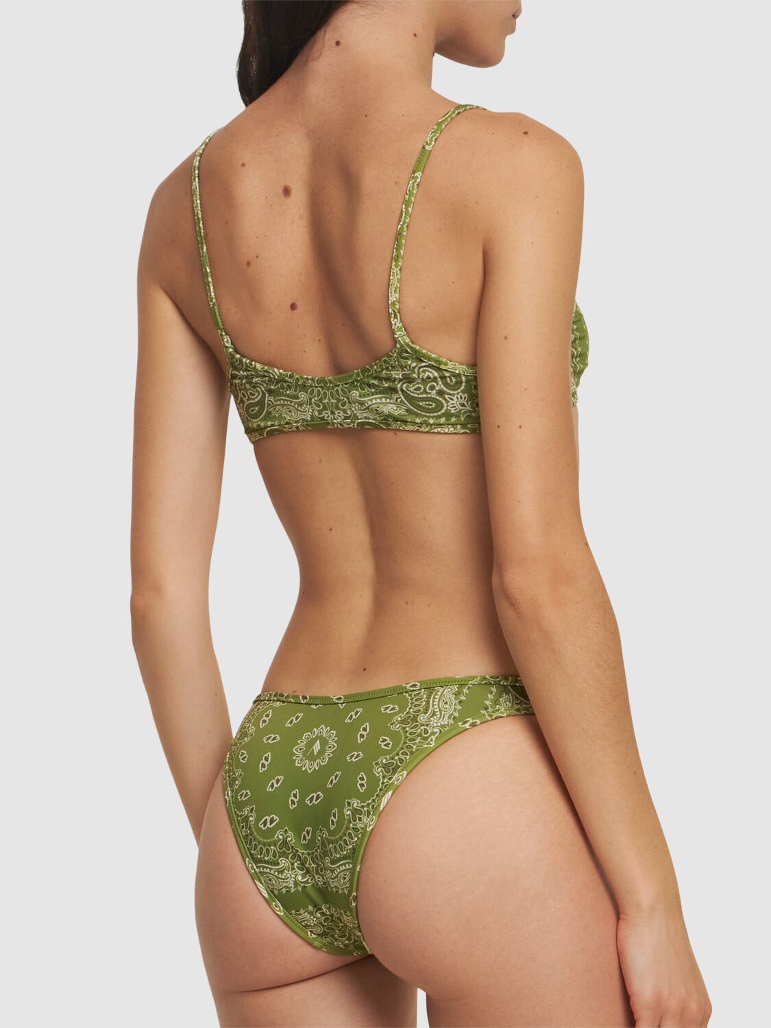 Shop Attico Bandana Print Lycra Bikini In Military Green