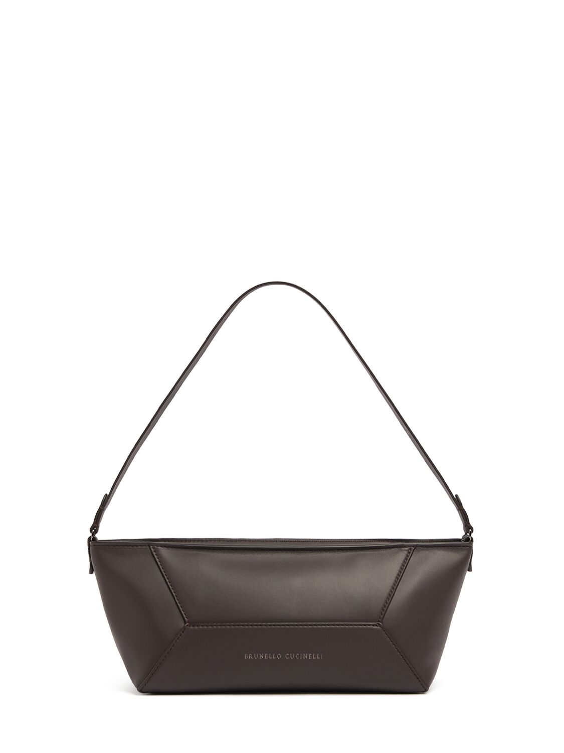 Brunello Cucinelli Softy Leather Shoulder Bag In Dark Brown