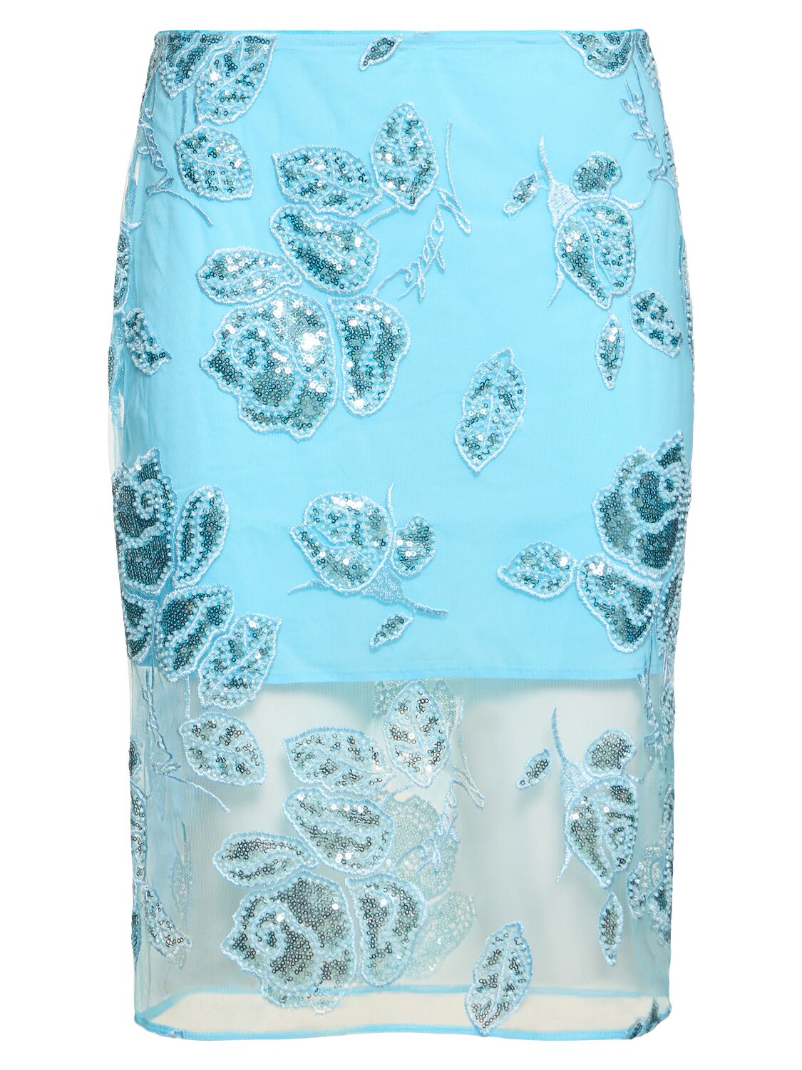 Rotate Birger Christensen Dula Beaded Midi Pencil Skirt In Light Blue