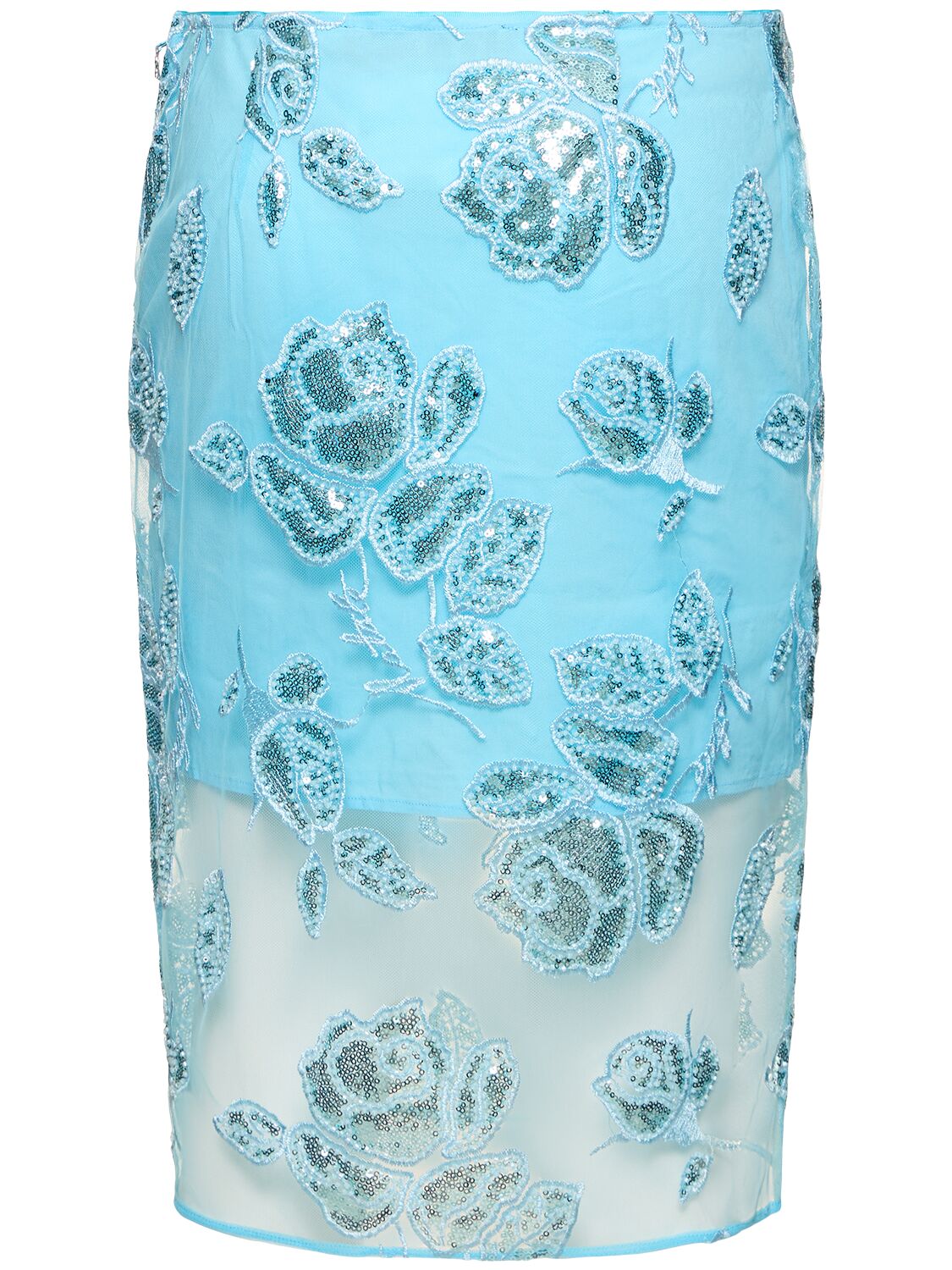 Shop Rotate Birger Christensen Dula Beaded Midi Pencil Skirt In Light Blue