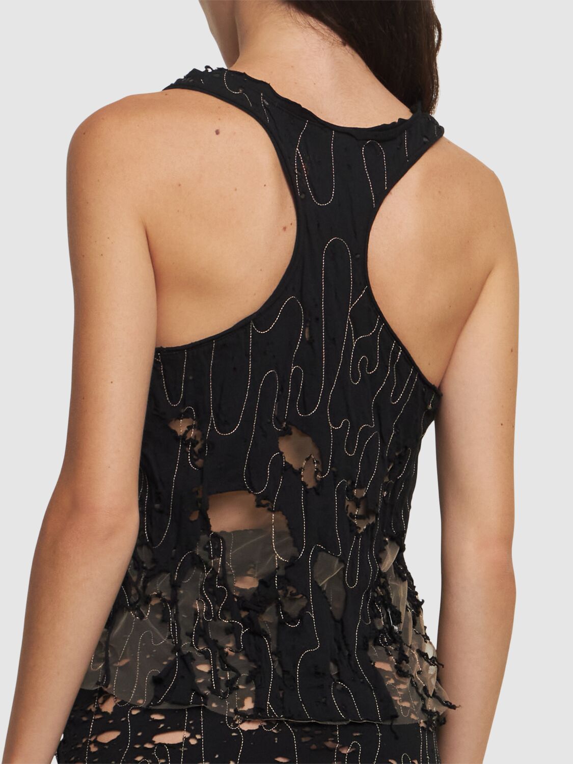 Shop Diesel Embroidered Tulle Top In Black
