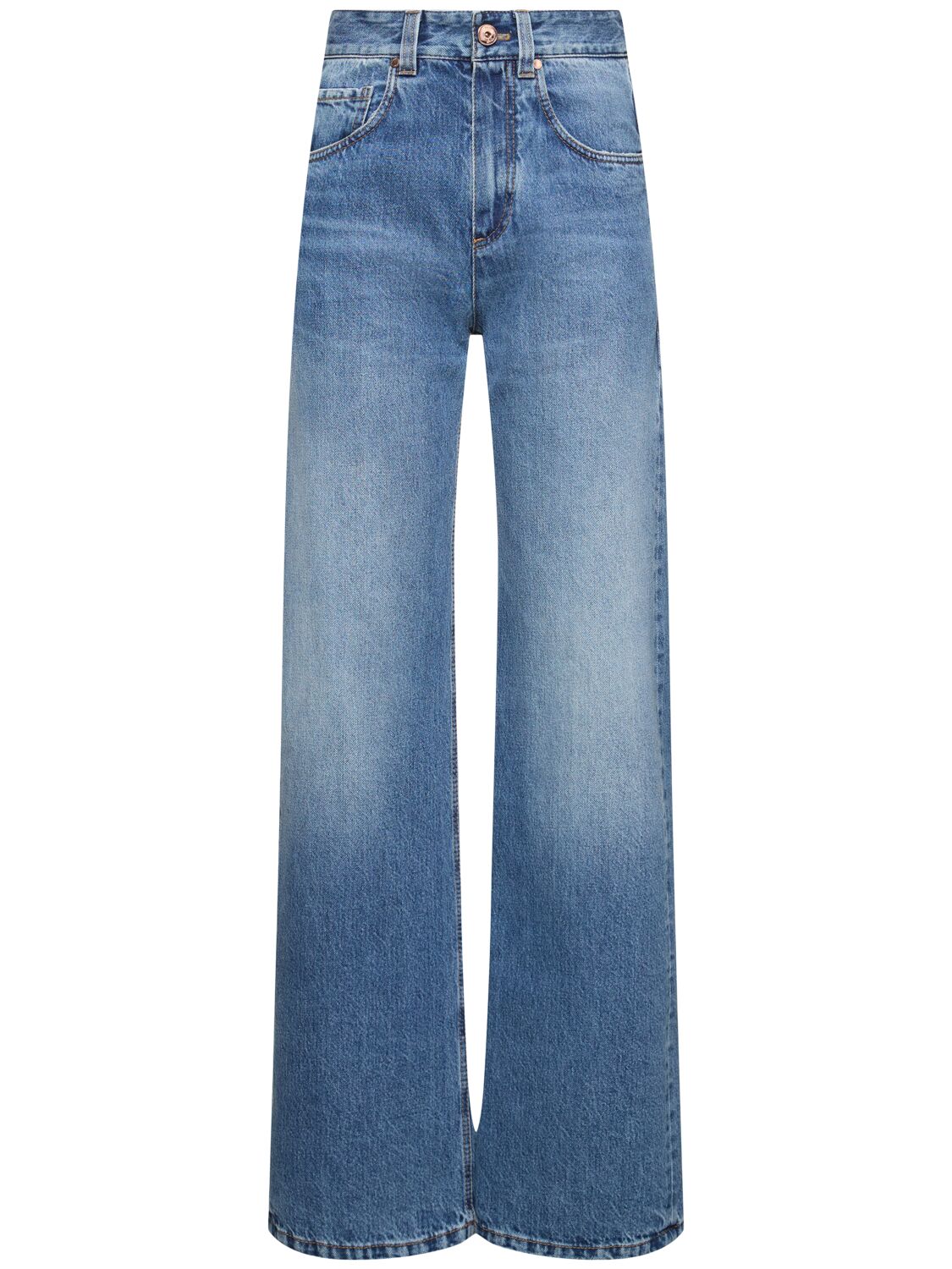 Brunello Cucinelli Mid Rise Denim Wide Jeans In Blue