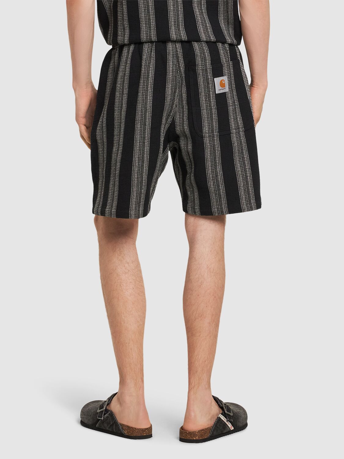 Shop Carhartt Dodson Waffle Weave Tech Shorts In Black Stripe