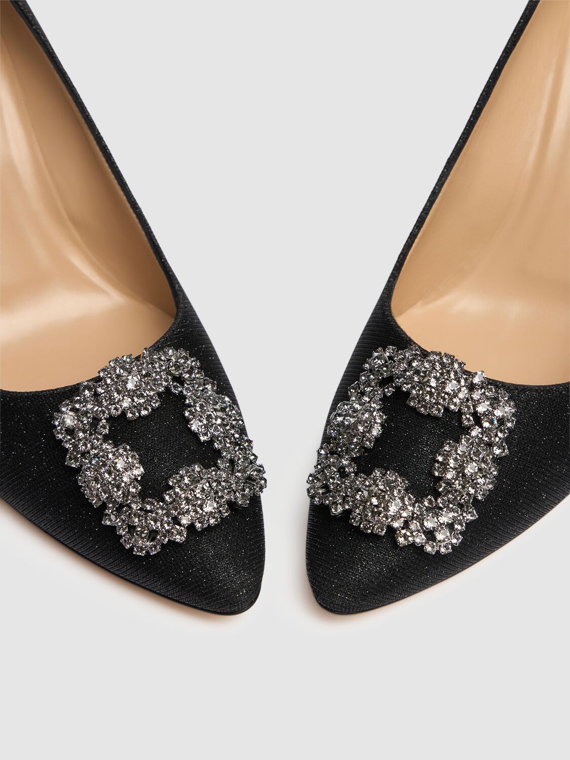 Manolo Blahnik 70mm Hangisi Lurex Flats In Black