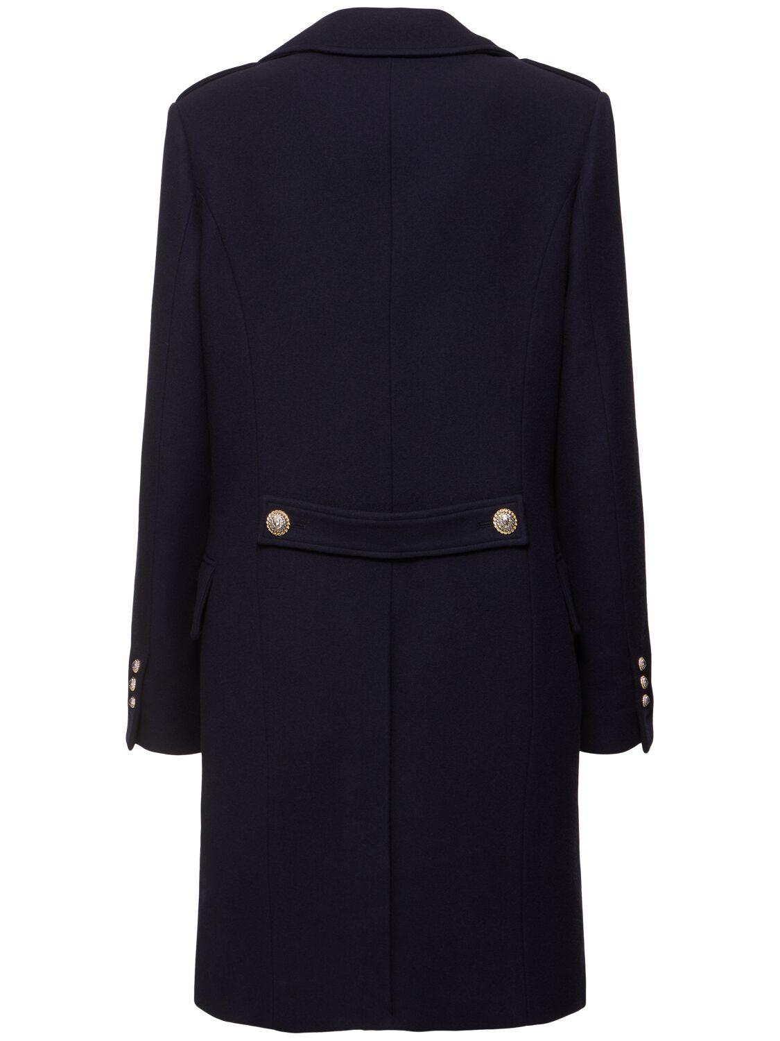 Shop Balmain Double Breast Felted Wool Coat In 6uc Marine