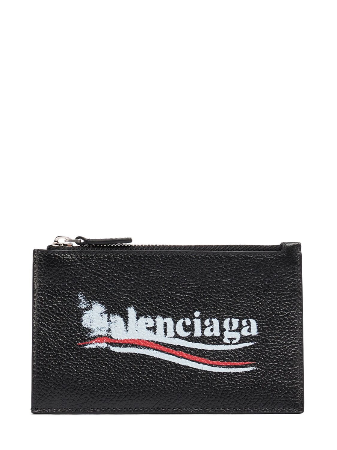 Balenciaga Printed Leather Zip Wallet In Black