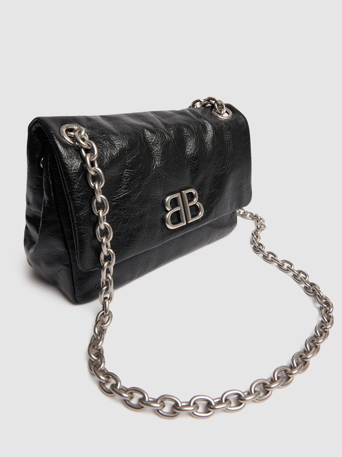 Shop Balenciaga Mini Monaco Leather Shoulder Bag In Black