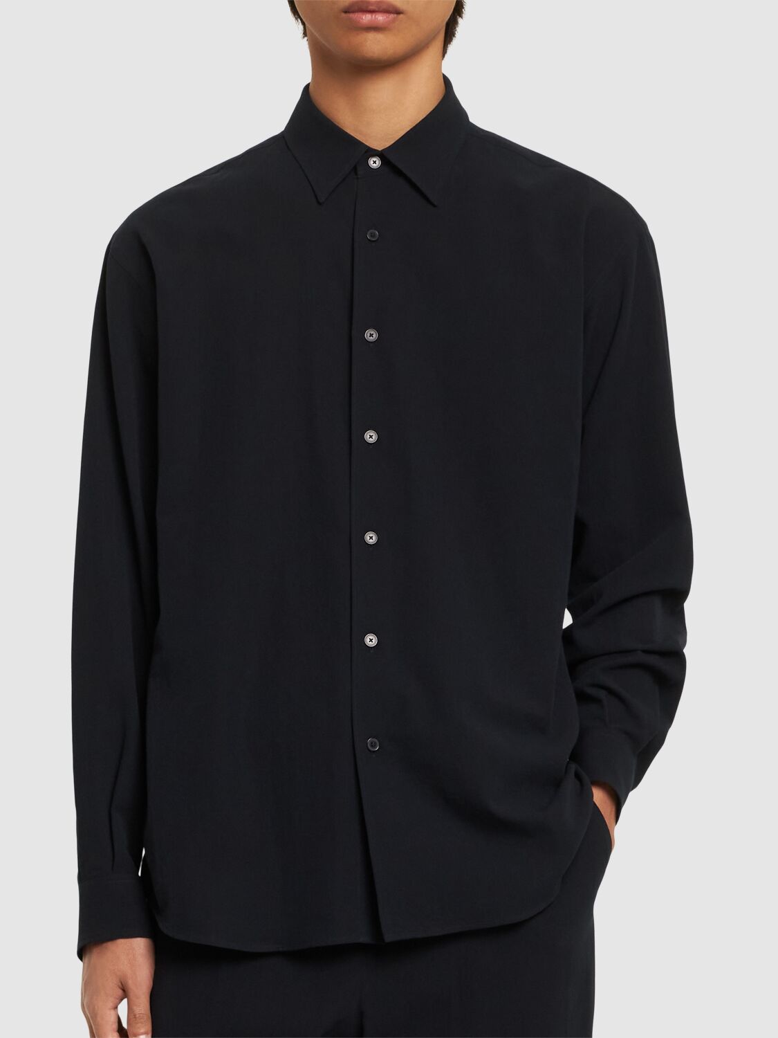 Shop Auralee Cotton & Silk Viyella Shirt In Navy